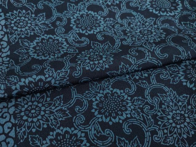 平和屋着物●上質な小紋 藍 型染め 花唐草文 ロング丈 正絹 逸品 AAAZ7227ck