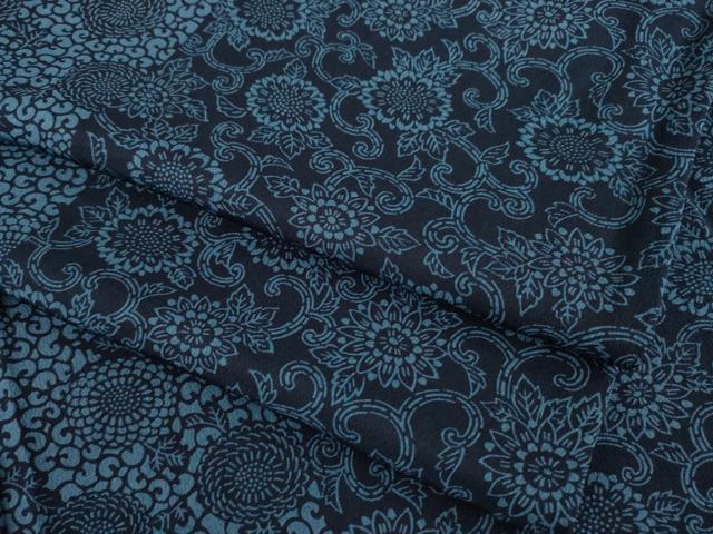 平和屋着物●上質な小紋 藍 型染め 花唐草文 ロング丈 正絹 逸品 AAAZ7227ck