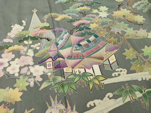平和屋着物●訪問着 友禅 流水風景文 正絹 逸品 AAAZ7228ck