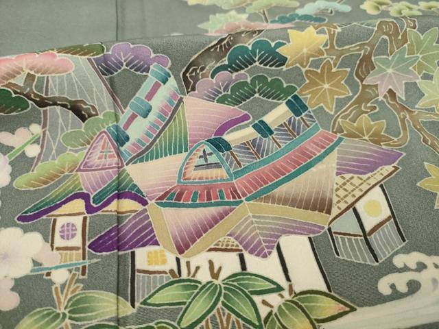 平和屋着物●訪問着 友禅 流水風景文 正絹 逸品 AAAZ7228ck