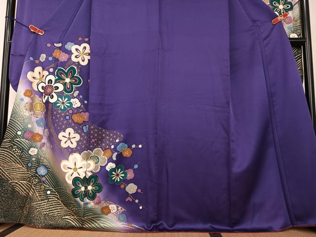 平和屋着物●豪華振袖・長襦袢(袷)セット 立波舞花文 暈し染め 金彩 広衿仕立て 正絹 逸品 AAAZ7285zg
