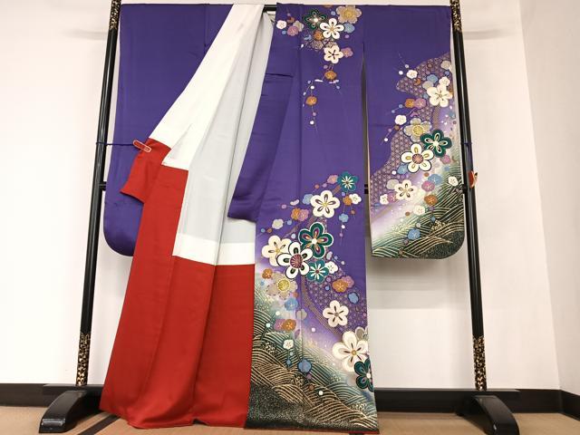 平和屋着物●豪華振袖・長襦袢(袷)セット 立波舞花文 暈し染め 金彩 広衿仕立て 正絹 逸品 AAAZ7285zg