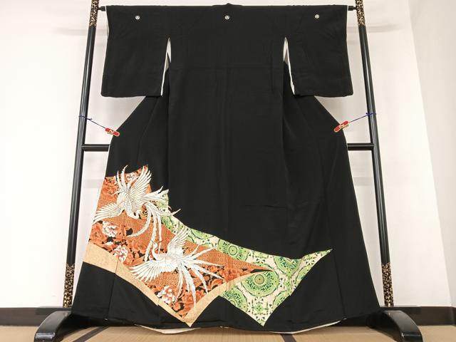 平和屋着物●豪華黒留袖 駒刺繍 鳳凰花文 金彩 正絹 逸品 AAAZ7313zg