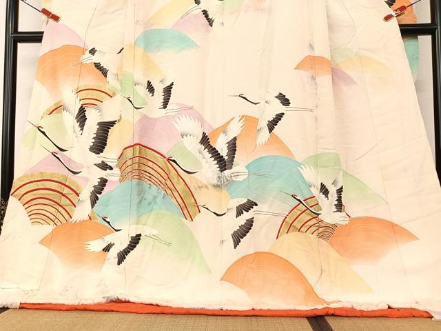 平和屋着物●お引きずり・お引き摺り・引き振袖 和装 結婚式 舞妓 芸妓 芸者 衣装 群れ鶴文 逸品 AAAZ7314zg