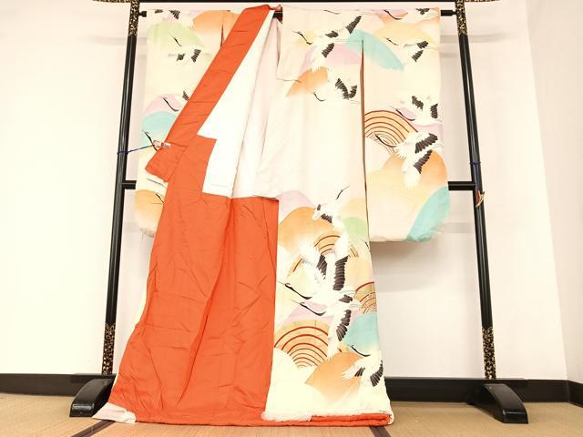 平和屋着物●お引きずり・お引き摺り・引き振袖 和装 結婚式 舞妓 芸妓 芸者 衣装 群れ鶴文 逸品 AAAZ7314zg