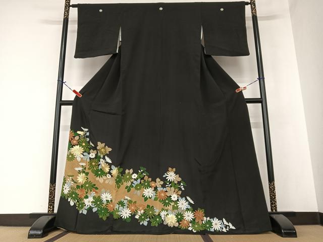 平和屋着物●豪華黒留袖 駒刺繍 草花文 金彩 正絹 逸品 AAAZ7316zg