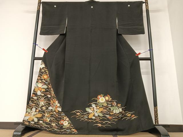 平和屋着物●豪華黒留袖 友禅 駒刺繍 草花文 金彩 正絹 逸品 AAAZ7318zg