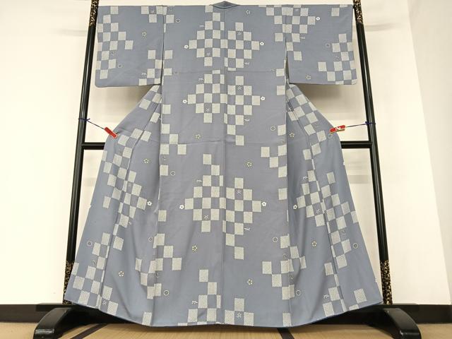 平和屋着物●上質な小紋 市松舞花文 金彩 正絹 逸品 AAAZ7379zg