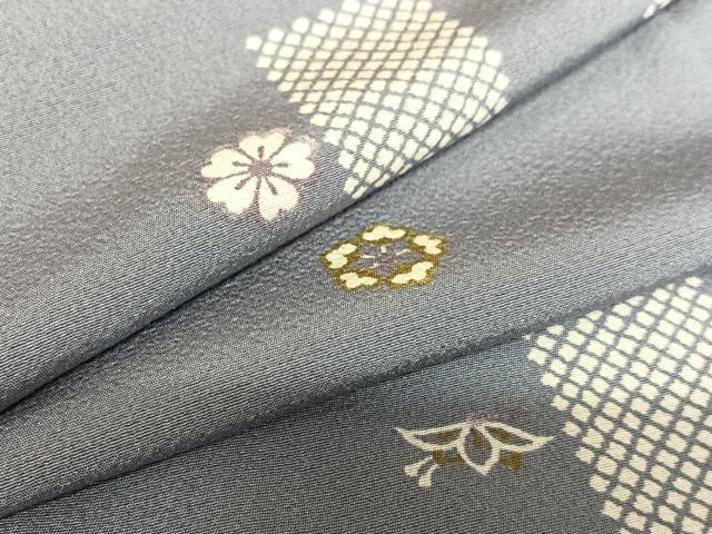 平和屋着物●上質な小紋 市松舞花文 金彩 正絹 逸品 AAAZ7379zg
