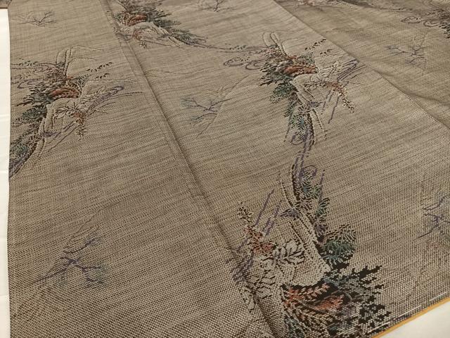 平和屋着物●本場大島紬 泥染め カタス9マルキ 風景草花文 正絹 逸品 未使用 AAAZ7381zg