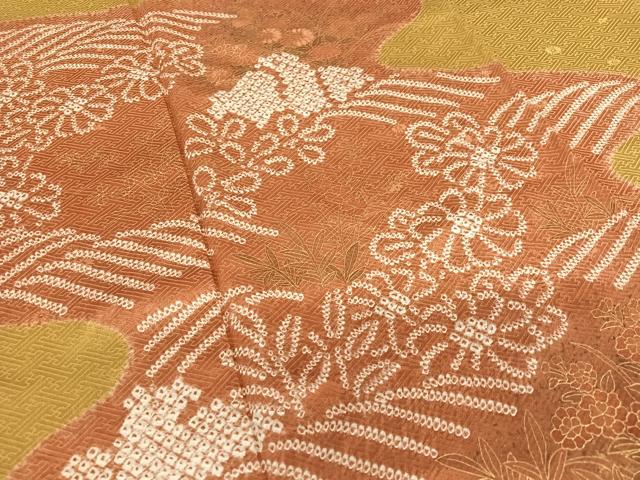 平和屋着物●訪問着 絞り 刺繍 道長草花文 金彩 正絹 逸品 AAAZ7450zg