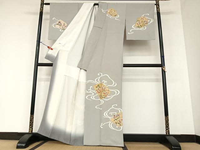 平和屋着物●訪問着 駒刺繍 流水更紗花文 金彩 正絹 逸品 AAAZ7453zg