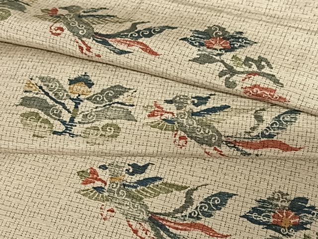 平和屋着物●上質な紬 型染め 鳳凰更紗花文 正絹 逸品 AAAZ7455zg