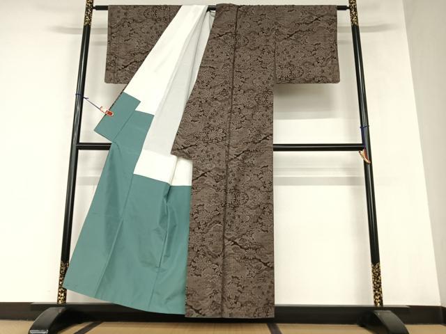 平和屋着物●本場大島紬 泥染 カタス7マルキ 風景草花文 正絹 逸品 AAAZ7471zg