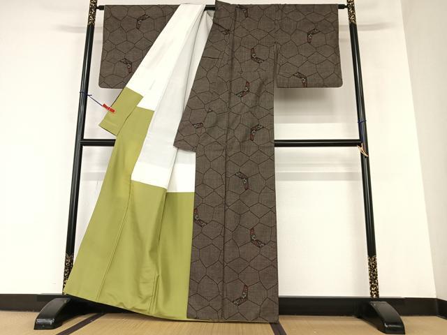 平和屋着物●本場大島紬 泥染 カタス7マルキ 花亀甲文 正絹 逸品 AAAZ7489zg