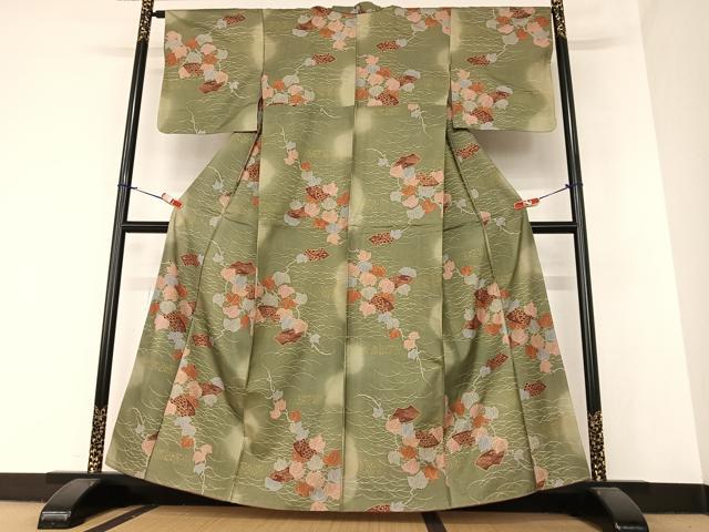 平和屋着物●上質な小紋 紬地 地紙南天花文 暈し染め 金彩 正絹 逸品 AAAZ7494zg