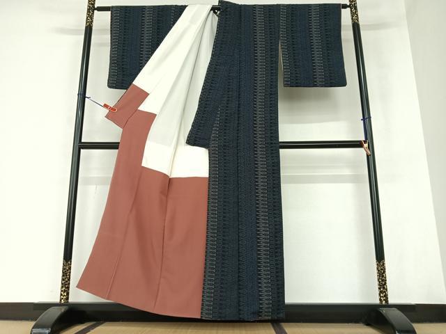 平和屋着物●お召 幾何学花間道 正絹 逸品 AAAZ7495zg