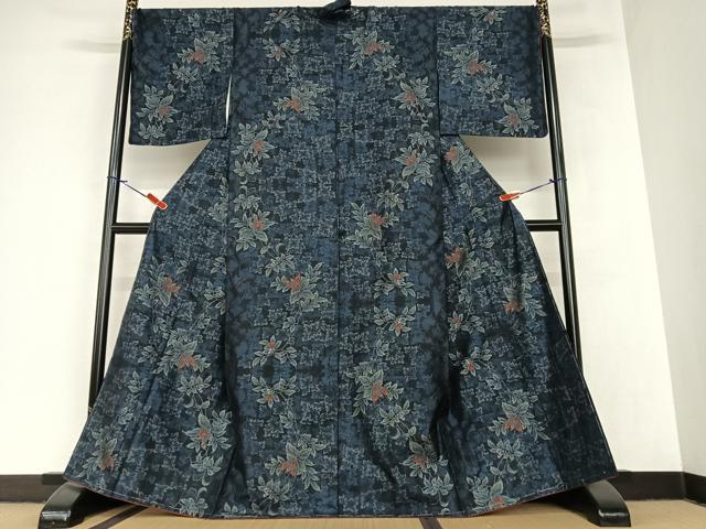 平和屋着物●本場大島紬 カタス9マルキ 枝花文 正絹 逸品 未使用 AAAZ7505zg