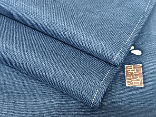 平和屋着物●本加賀友禅作家 岡本幸治 白山紬 色無地 深縹色 正絹 逸品 未使用 AAAZ7506zg