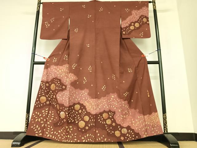平和屋着物●訪問着 作家物 紬地 手描き 絞り 雲重ね花文 暈し染め 正絹 逸品 AAAZ7530zg
