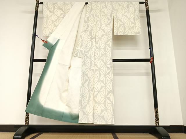 平和屋着物●上質な紬 麻の葉文様 正絹 逸品 AAAZ7536zg