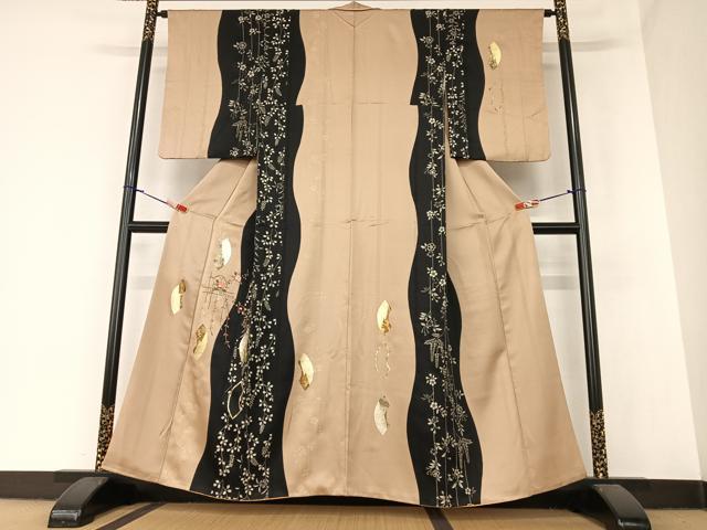 平和屋着物●訪問着 刺繍 地紙枝垂れ花文 金彩 正絹 逸品 AAAZ7551zg