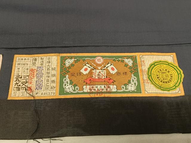平和屋着物●本場大島紬 純泥染め 銀河 片身替わり 褐色×萌葱色 宮脇兼太郎商店 証紙付き 仮絵羽 正絹 逸品 未使用 AAAZ7578zg