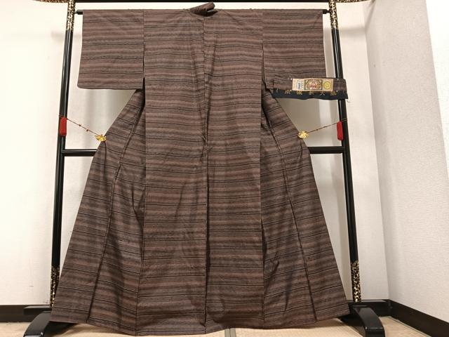 平和屋着物●本場縞大島紬 横段文 大山謹製 証紙付き 正絹 逸品 AAAZ7652ph