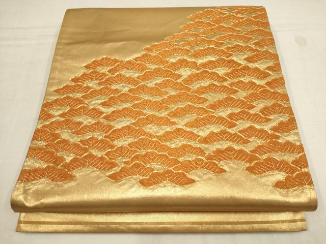 平和屋着物▼太鼓柄袋帯 駒刺繍 松文 金糸 正絹 逸品 AAAZ7699wj