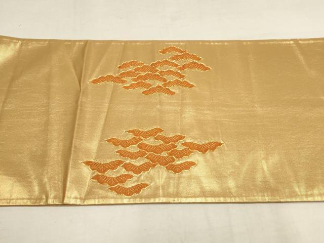 平和屋着物▼太鼓柄袋帯 駒刺繍 松文 金糸 正絹 逸品 AAAZ7699wj