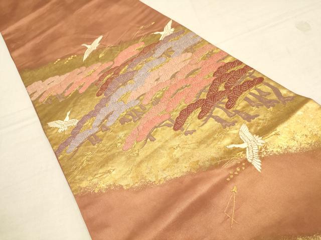 平和屋着物▼太鼓柄袋帯 刺繍 飛鶴松文 金糸 正絹 逸品 AAAZ7717wj