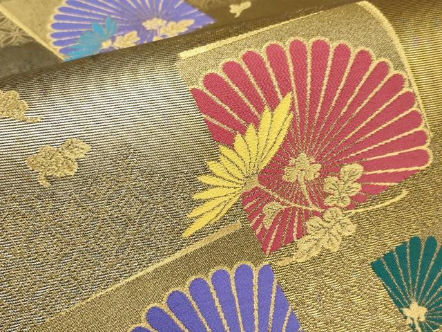 平和屋着物▼六通柄袋帯 色紙草花文 金糸 引箔 正絹 逸品 AAAZ7751wj