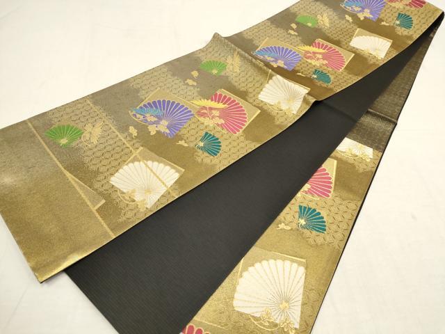 平和屋着物▼六通柄袋帯 色紙草花文 金糸 引箔 正絹 逸品 AAAZ7751wj