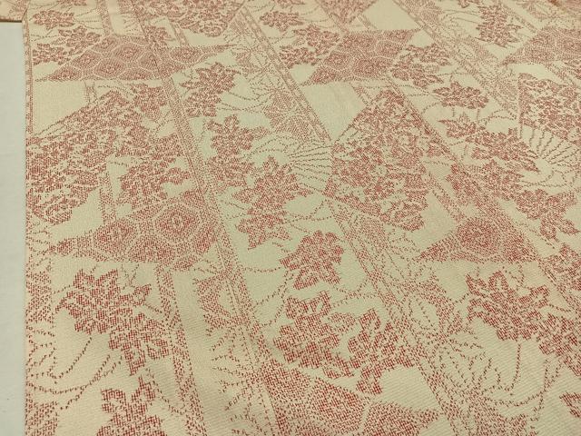 平和屋着物▽本塩沢 単衣 扇面花文 正絹 逸品 AAAZ7806jh