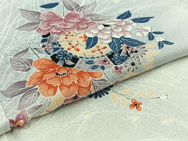 平和屋着物▽上質な小紋 単衣 正倉院花文 正絹 逸品 AAAZ7816jh