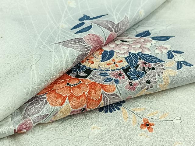 平和屋着物▽上質な小紋 単衣 正倉院花文 正絹 逸品 AAAZ7816jh
