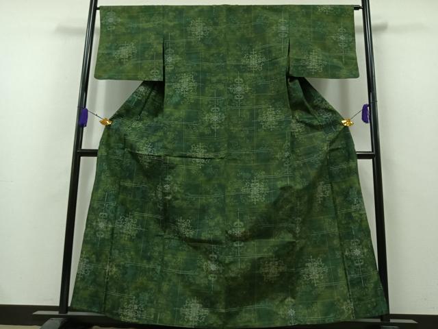 平和屋着物▽上質な紬 単衣 正倉院花文 正絹 逸品 AAAZ7818jh