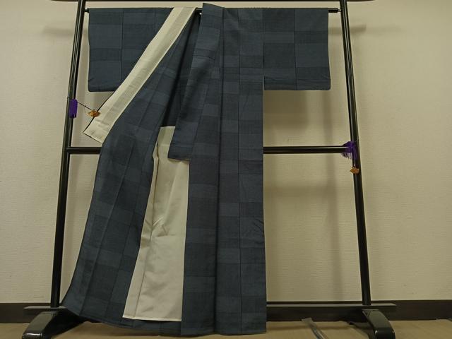 平和屋着物▽本塩沢 単衣 110亀甲 横段文 正絹 逸品 AAAZ7819jh
