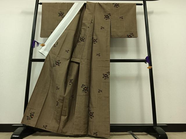 平和屋着物▽上質な紬 単衣 草花文 正絹 逸品 AAAZ7820jh