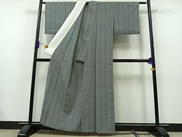 平和屋着物▽本塩沢 単衣 縞 正絹 逸品 AAAZ7821jh