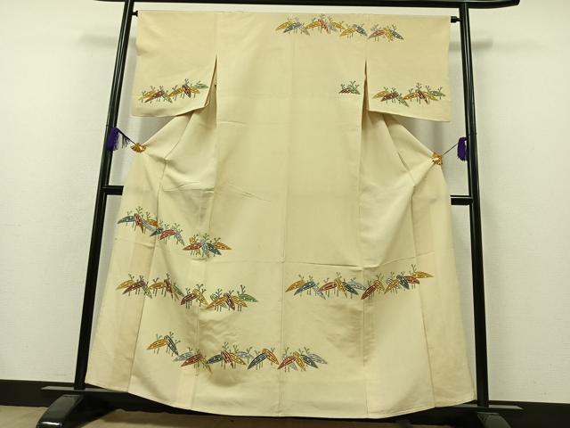 平和屋着物▽訪問着 単衣 型染め 笹竹文 正絹 逸品 AAAZ7822jh