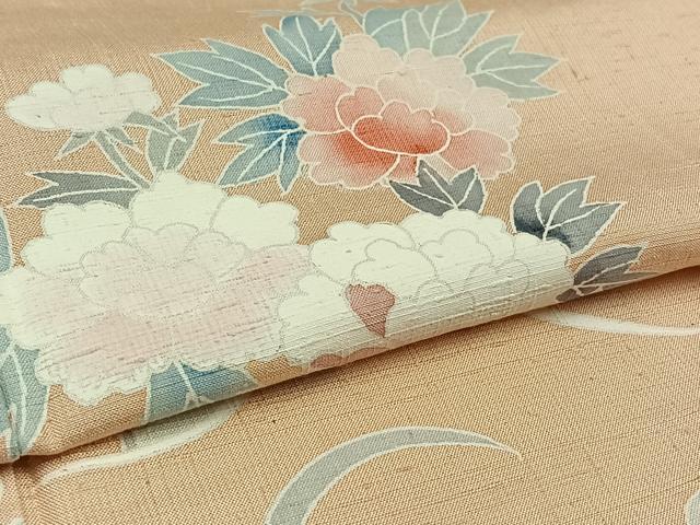 平和屋着物▽訪問着 単衣 紬地 風景花文 正絹 逸品 AAAZ7825jh