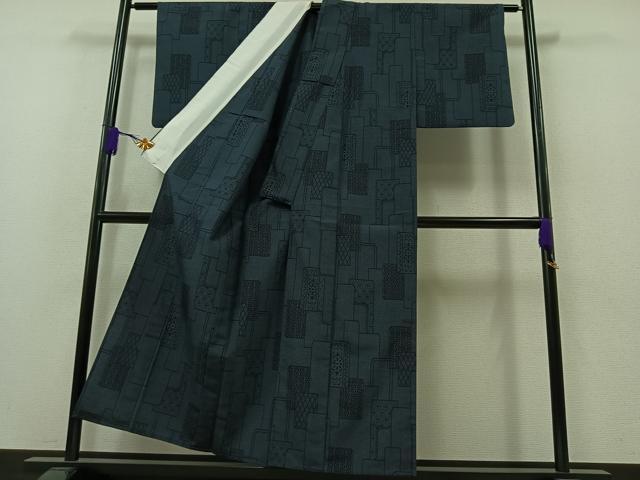 平和屋着物▽本塩沢 単衣 110亀甲 短冊吉祥花文 正絹 逸品 AAAZ7826jh
