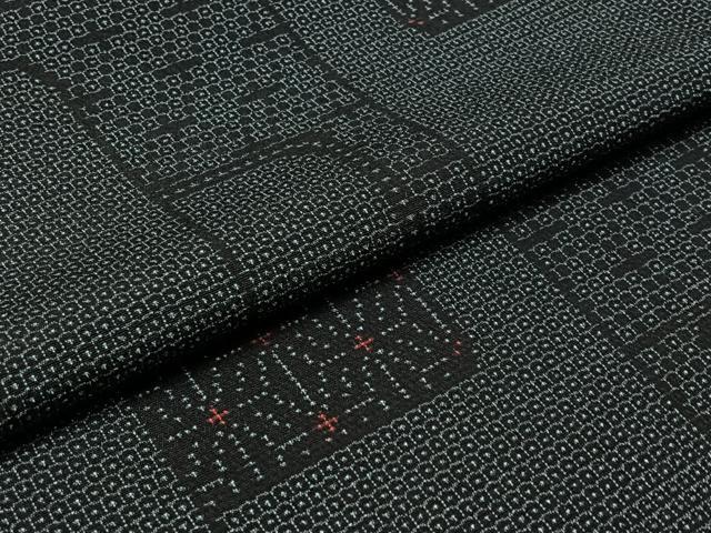 平和屋着物▽本塩沢 単衣 110亀甲 短冊吉祥花文 正絹 逸品 AAAZ7826jh