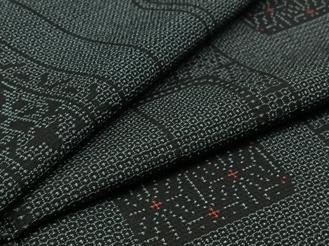 平和屋着物▽本塩沢 単衣 110亀甲 短冊吉祥花文 正絹 逸品 AAAZ7826jh