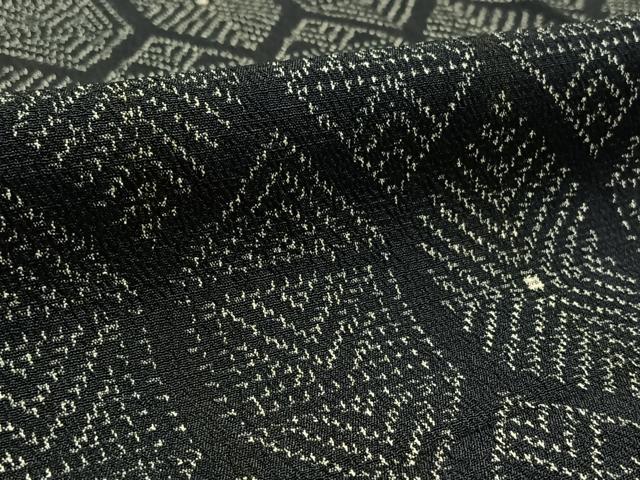 平和屋着物▽本塩沢 単衣 亀甲文 黒地 正絹 逸品 AAAZ7827jh