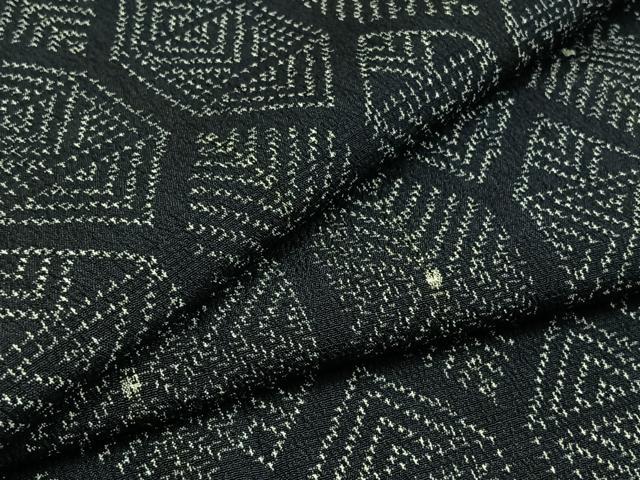 平和屋着物▽本塩沢 単衣 亀甲文 黒地 正絹 逸品 AAAZ7827jh