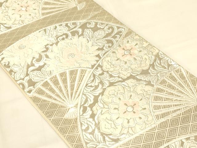平和屋着物◎六通柄袋帯 唐織 扇面花文 プラチナ引箔 正絹 逸品 AAAZ8026cs