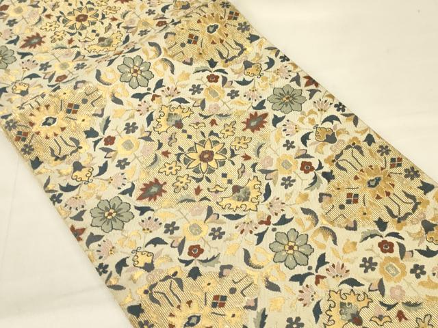 平和屋着物◎六通柄袋帯 更紗花文 金糸 正絹 逸品 AAAZ8040cs