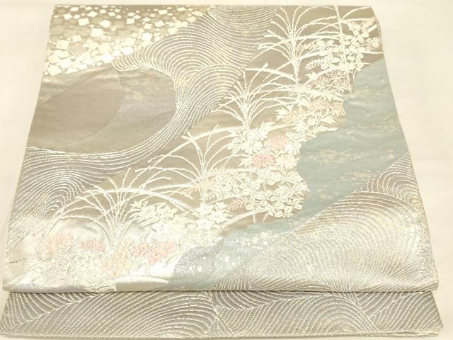 平和屋着物◎六通柄袋帯 流水花文 銀糸 正絹 逸品 AAAZ8044cs